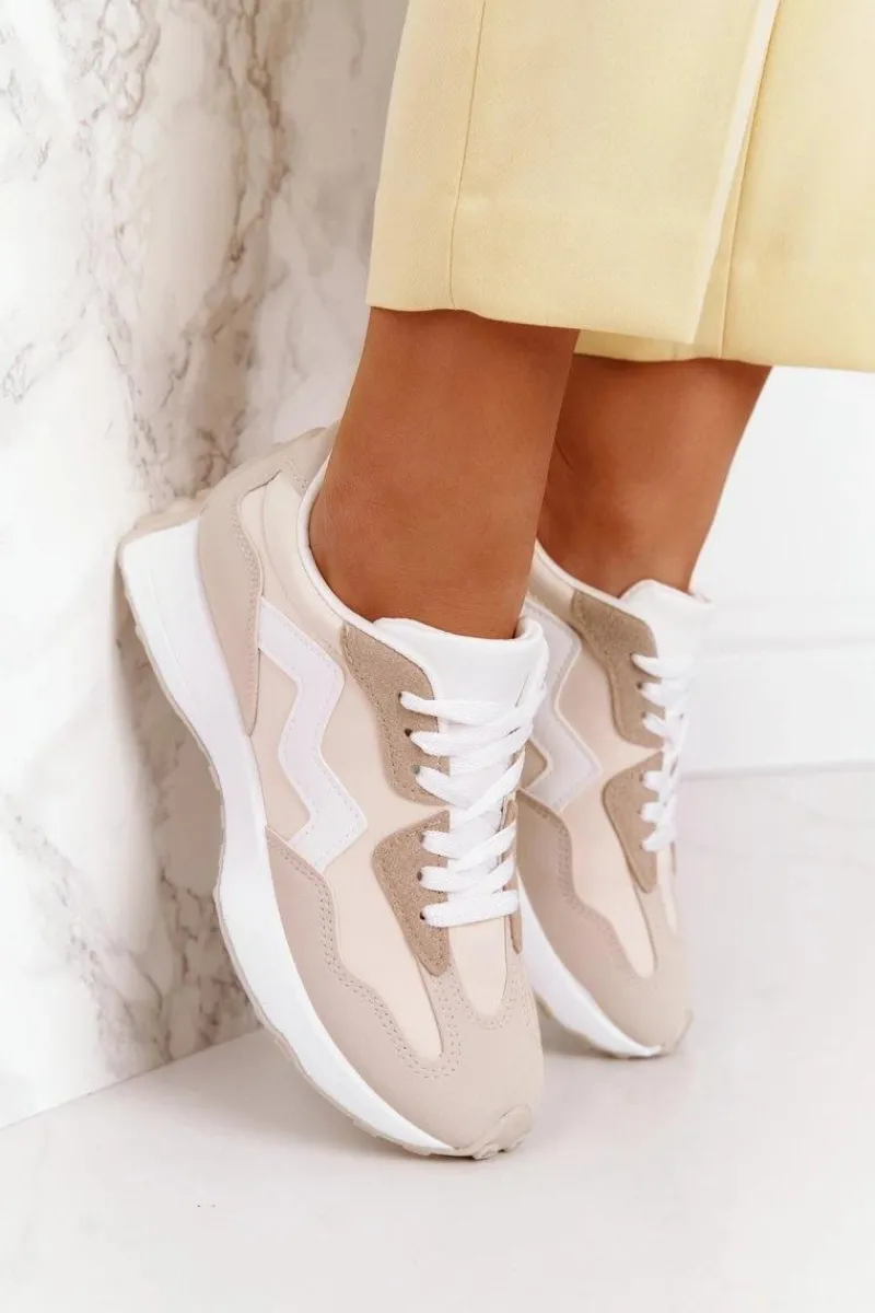 Buty Sportowe Na Platformie>Boto Damskie Sportowe Buty Sneakersy Beżowe Move On
