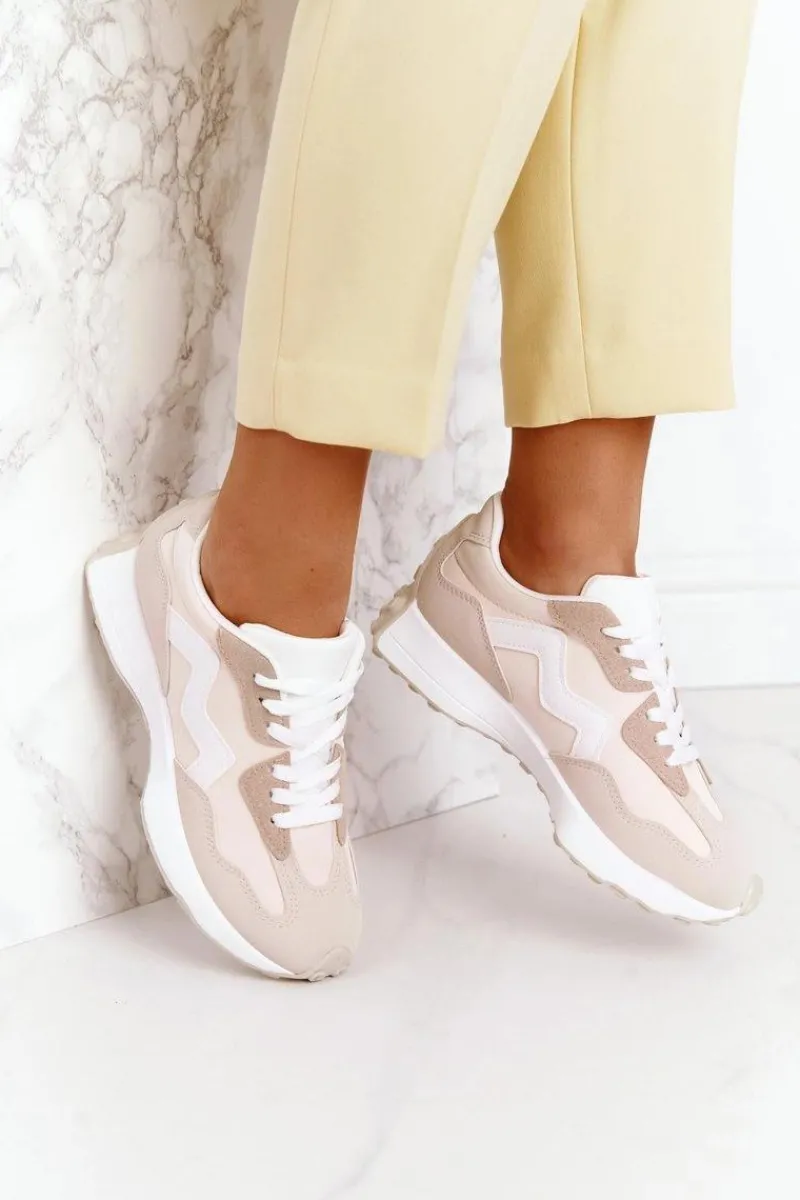 Buty Sportowe Na Platformie>Boto Damskie Sportowe Buty Sneakersy Beżowe Move On