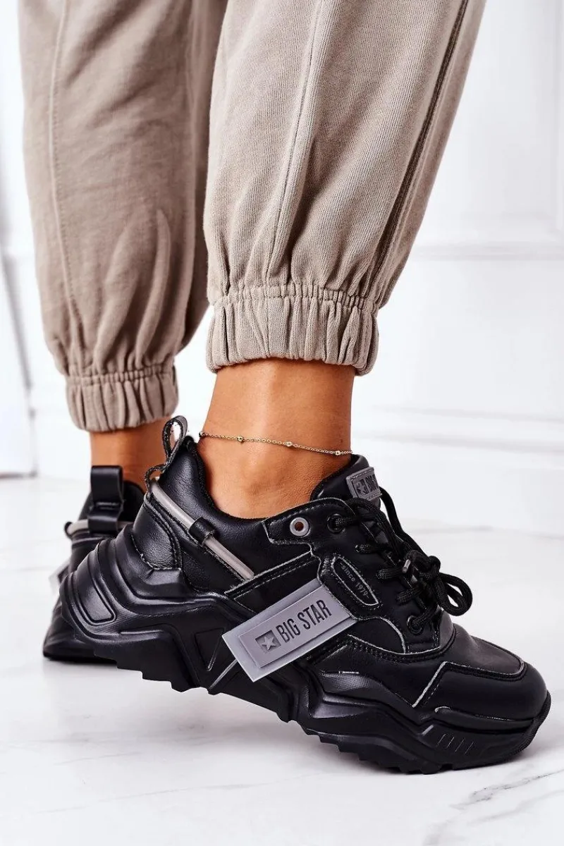 Trampki Damskie Big Star|Big Star>Big Star Shoes Damskie Sportowe Buty Sneakersy Big Star GG274215 Czarno-Szare