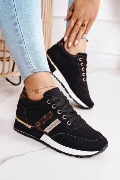 Sale Boto Damskie Sportowe Buty Sneakersy Czarne Lifestyle
