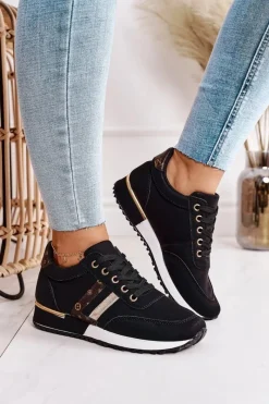 Sale Boto Damskie Sportowe Buty Sneakersy Czarne Lifestyle