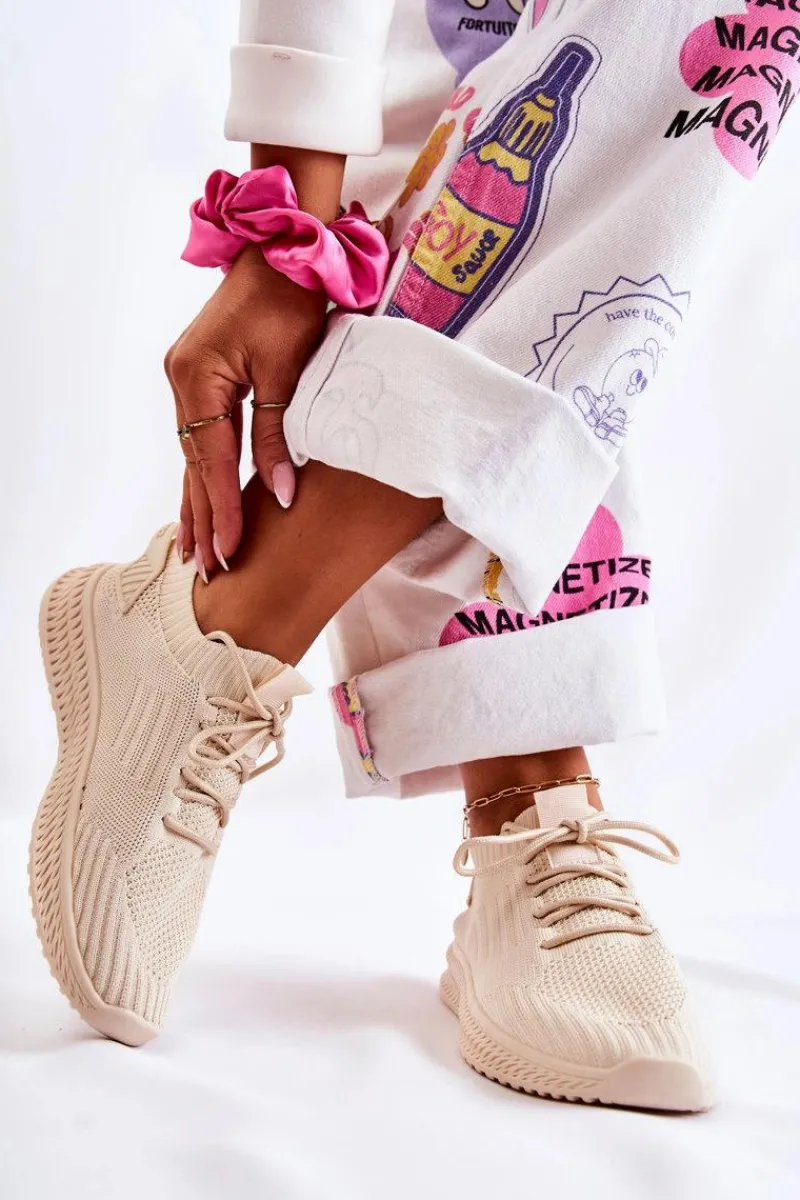 Damskie Sportowe Buty Sneakersy Materiałowe Jasnobeżowe Storia Damskie Buty Sportowe Na Platformie