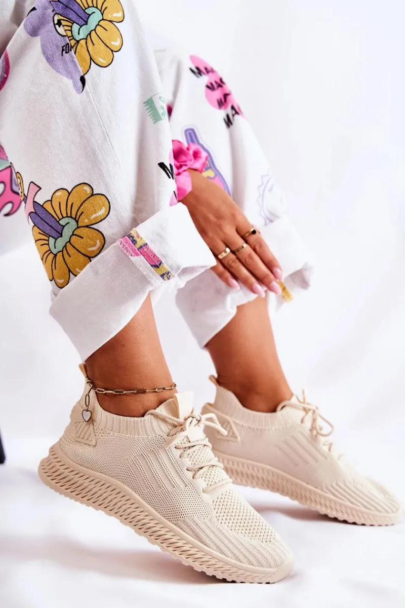 Damskie Sportowe Buty Sneakersy Materiałowe Jasnobeżowe Storia Damskie Buty Sportowe Na Platformie