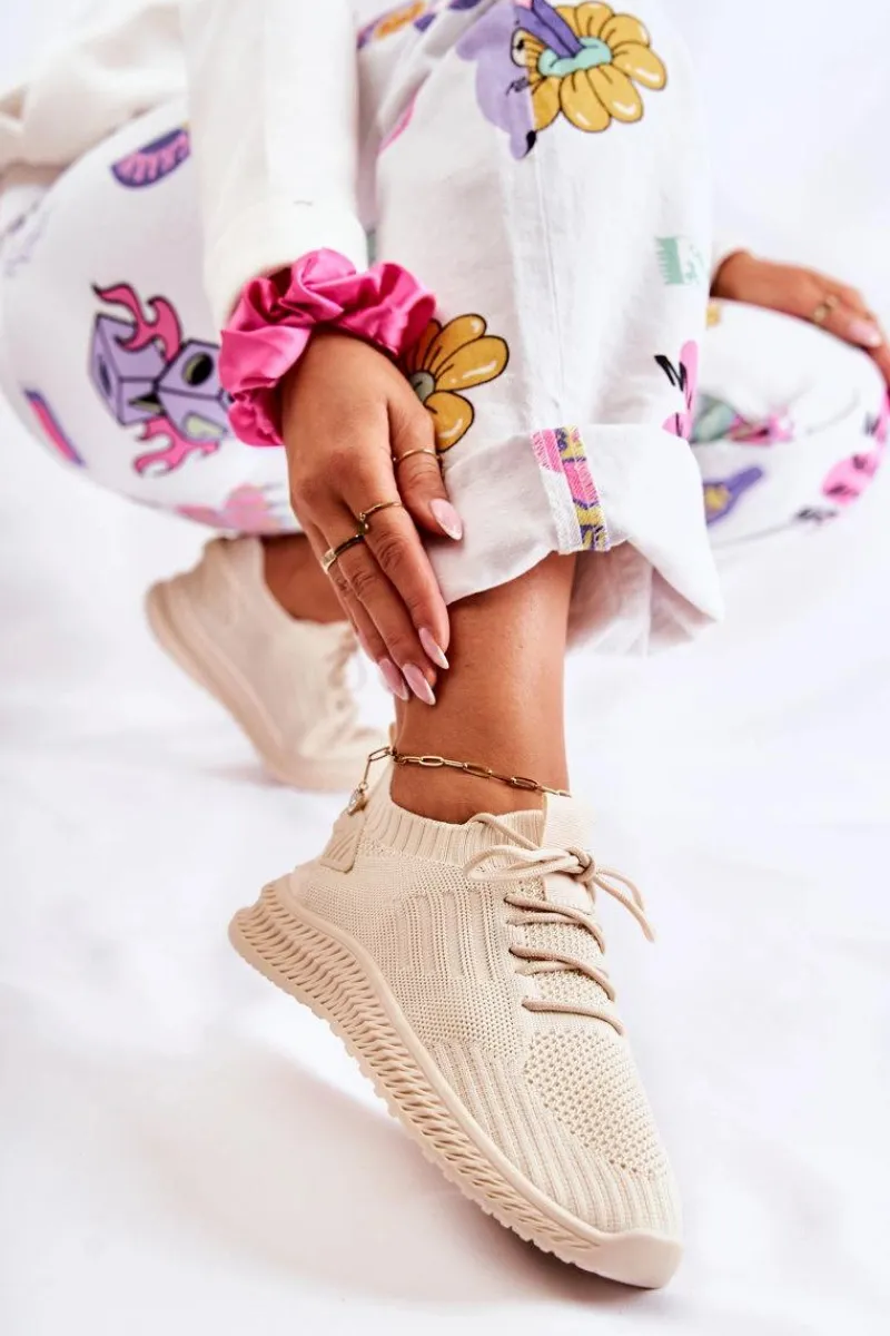 Damskie Sportowe Buty Sneakersy Materiałowe Jasnobeżowe Storia Damskie Buty Sportowe Na Platformie