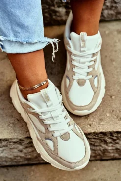 Discount Big Star Shoes Damskie Sportowe Buty Sneakersy Big Star GG274657 Biało-Beżowe