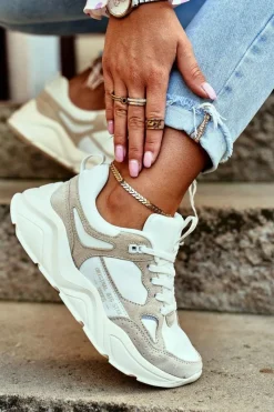 Discount Big Star Shoes Damskie Sportowe Buty Sneakersy Big Star GG274657 Biało-Beżowe