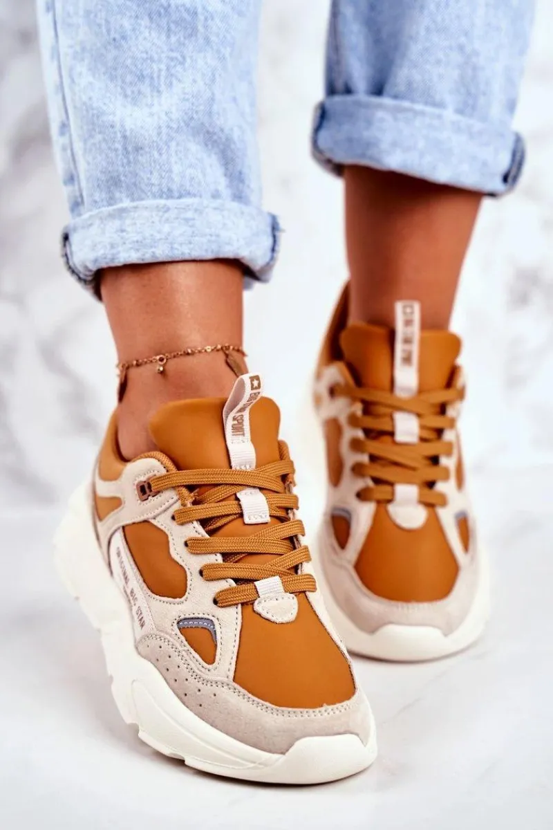 Trampki Damskie Big Star|Big Star>Big Star Shoes Damskie Sportowe Buty Sneakersy Big Star GG274653 Beżowo-Brązowe