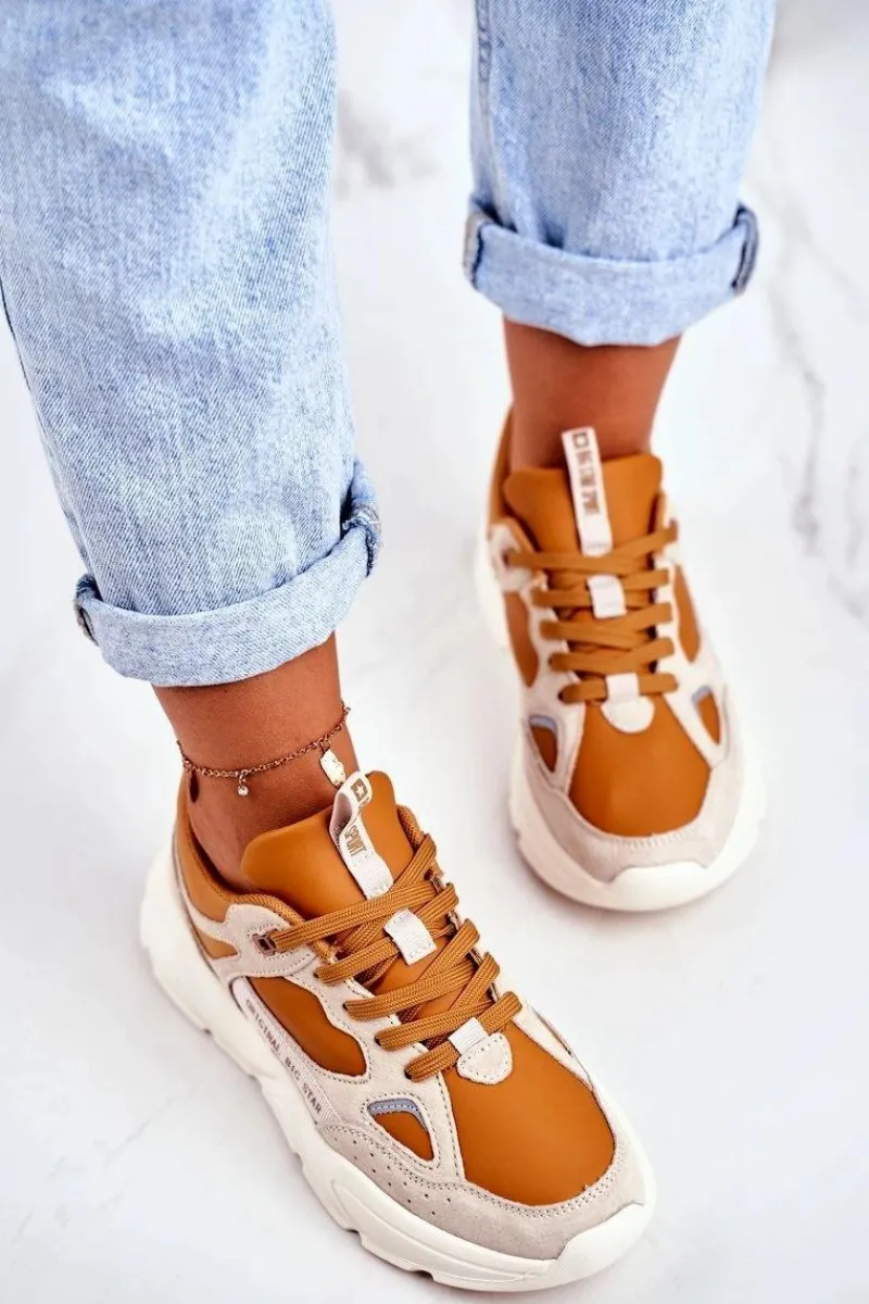 Trampki Damskie Big Star|Big Star>Big Star Shoes Damskie Sportowe Buty Sneakersy Big Star GG274653 Beżowo-Brązowe