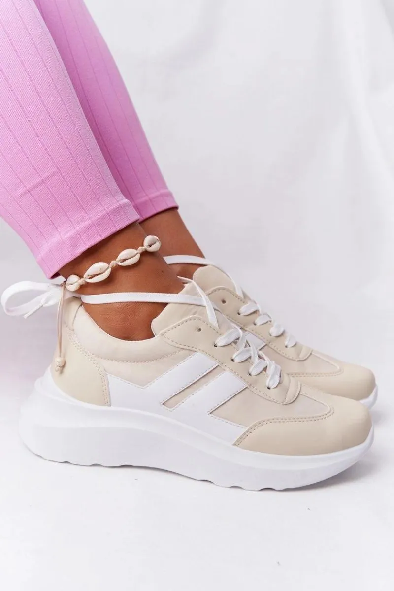 Buty Sportowe Na Platformie>Boto Damskie Sportowe Buty Sneakersy Beżowe Holiday