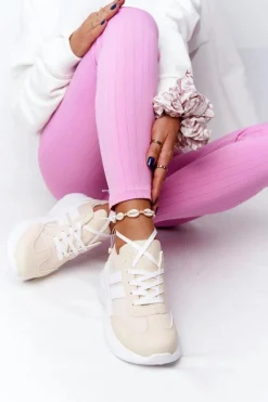 Buty Sportowe Na Platformie>Boto Damskie Sportowe Buty Sneakersy Beżowe Holiday