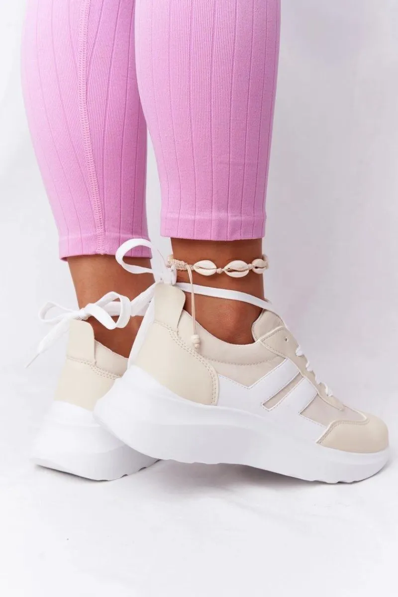 Buty Sportowe Na Platformie>Boto Damskie Sportowe Buty Sneakersy Beżowe Holiday