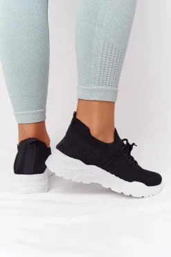 Outlet Damskie Sportowe Buty Sneakersy Czarne Z Białą Podeszwą Ruler Damskie Buty Sportowe Na Platformie