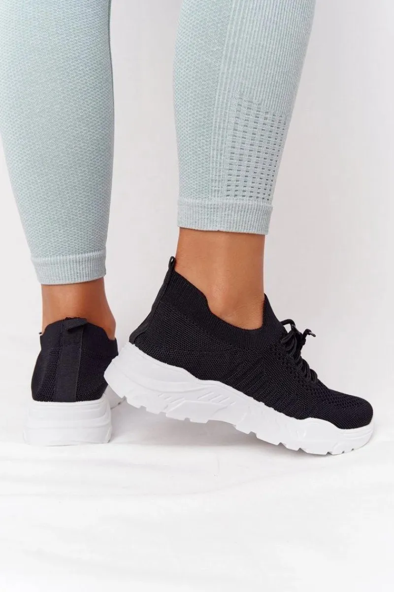 Outlet Damskie Sportowe Buty Sneakersy Czarne Z Białą Podeszwą Ruler Damskie Buty Sportowe Na Platformie