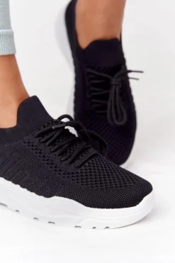Outlet Damskie Sportowe Buty Sneakersy Czarne Z Białą Podeszwą Ruler Damskie Buty Sportowe Na Platformie