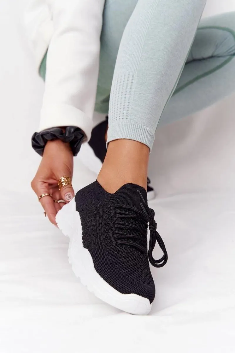 Outlet Damskie Sportowe Buty Sneakersy Czarne Z Białą Podeszwą Ruler Damskie Buty Sportowe Na Platformie