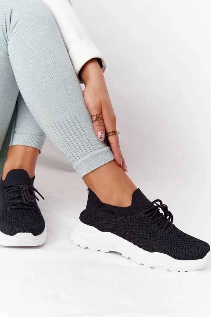 Outlet Damskie Sportowe Buty Sneakersy Czarne Z Białą Podeszwą Ruler Damskie Buty Sportowe Na Platformie