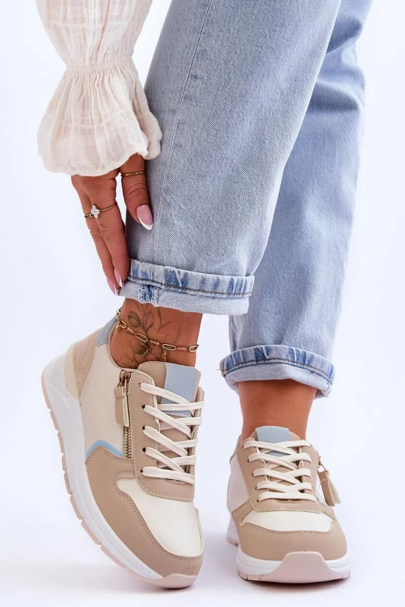 Sneakersy Damskie>Boto Damskie Sportowe Buty Z Suwakiem Beżowe Larisa