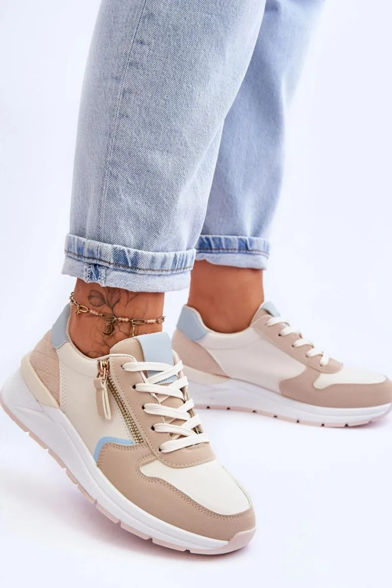 Sneakersy Damskie>Boto Damskie Sportowe Buty Z Suwakiem Beżowe Larisa