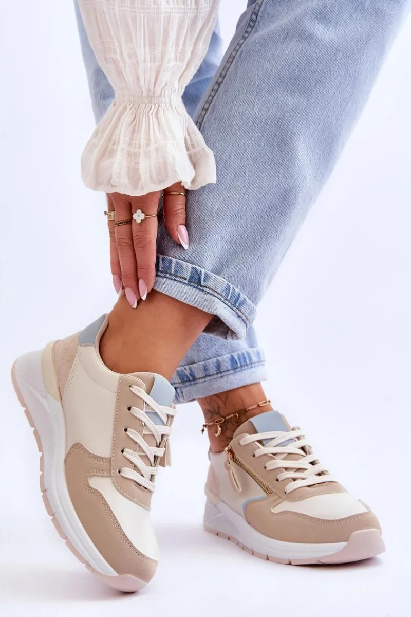 Sneakersy Damskie>Boto Damskie Sportowe Buty Z Suwakiem Beżowe Larisa