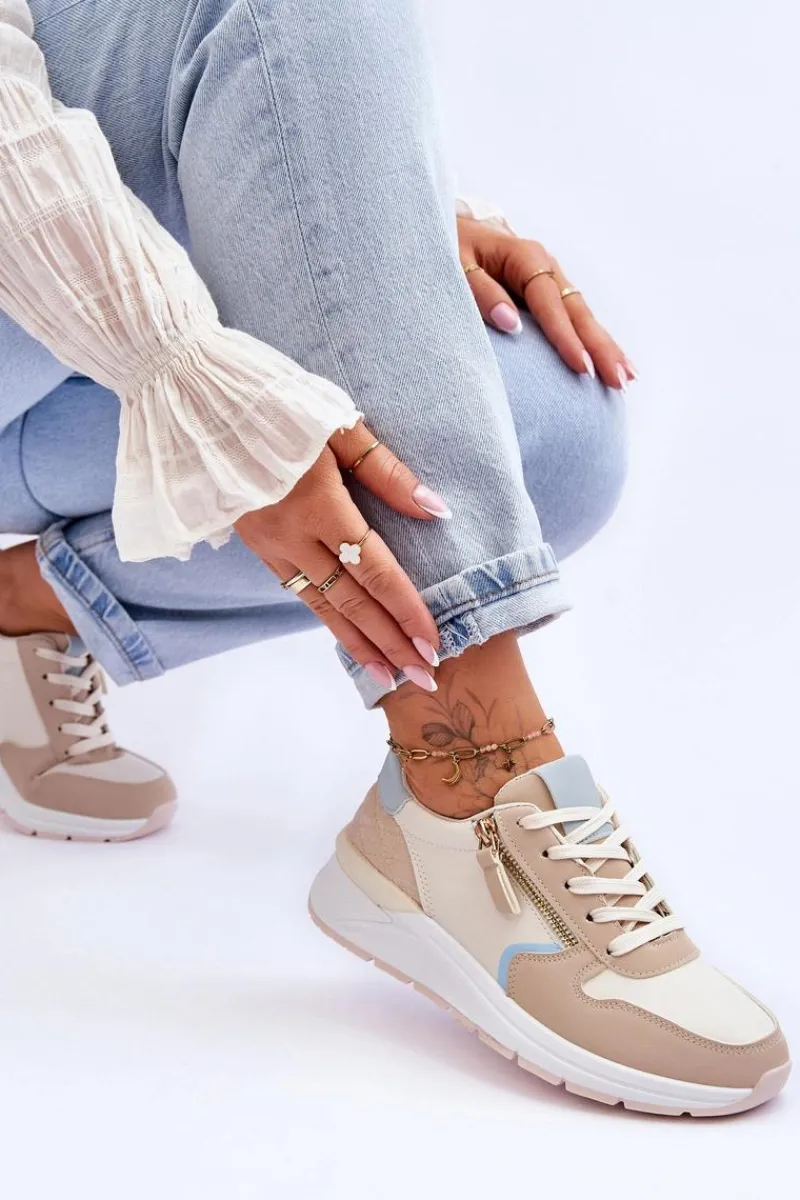 Sneakersy Damskie>Boto Damskie Sportowe Buty Z Suwakiem Beżowe Larisa