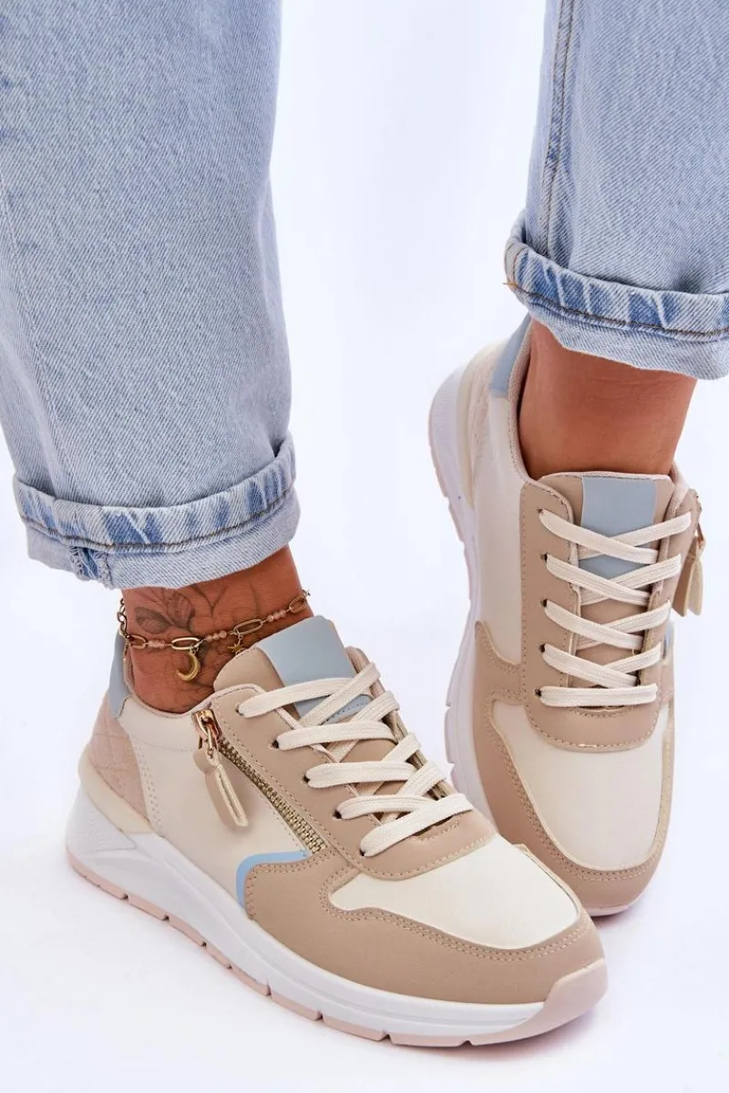 Sneakersy Damskie>Boto Damskie Sportowe Buty Z Suwakiem Beżowe Larisa