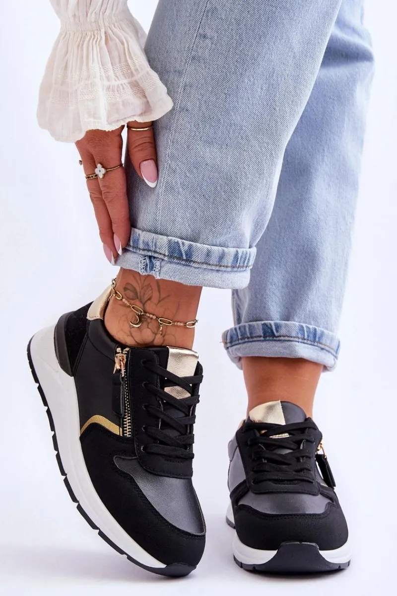 Outlet Damskie Sportowe Buty Z Suwakiem Czarne Larisa Damskie Sneakersy Damskie