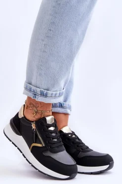 Outlet Damskie Sportowe Buty Z Suwakiem Czarne Larisa Damskie Sneakersy Damskie