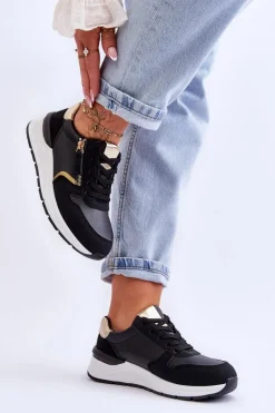 Outlet Damskie Sportowe Buty Z Suwakiem Czarne Larisa Damskie Sneakersy Damskie