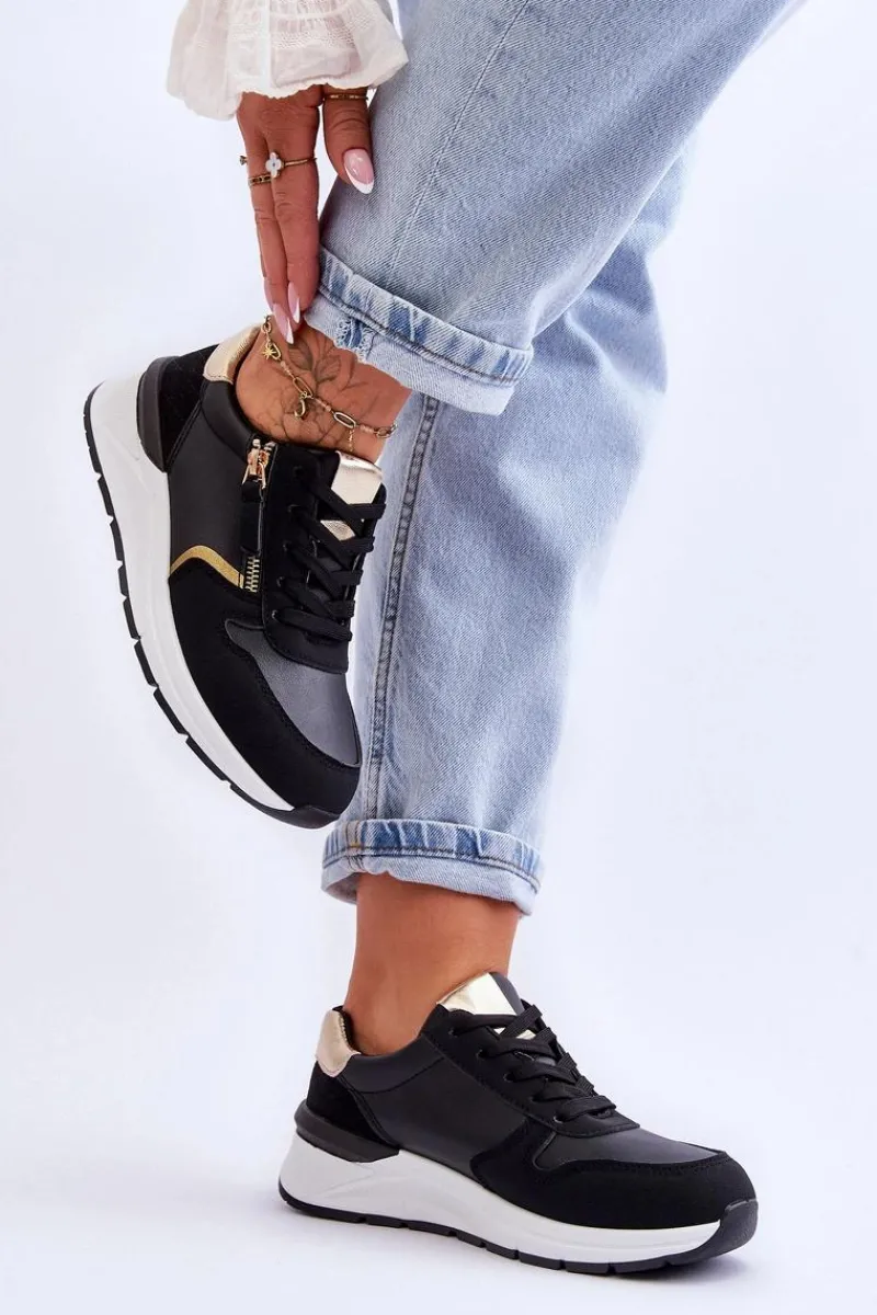 Outlet Damskie Sportowe Buty Z Suwakiem Czarne Larisa Damskie Sneakersy Damskie