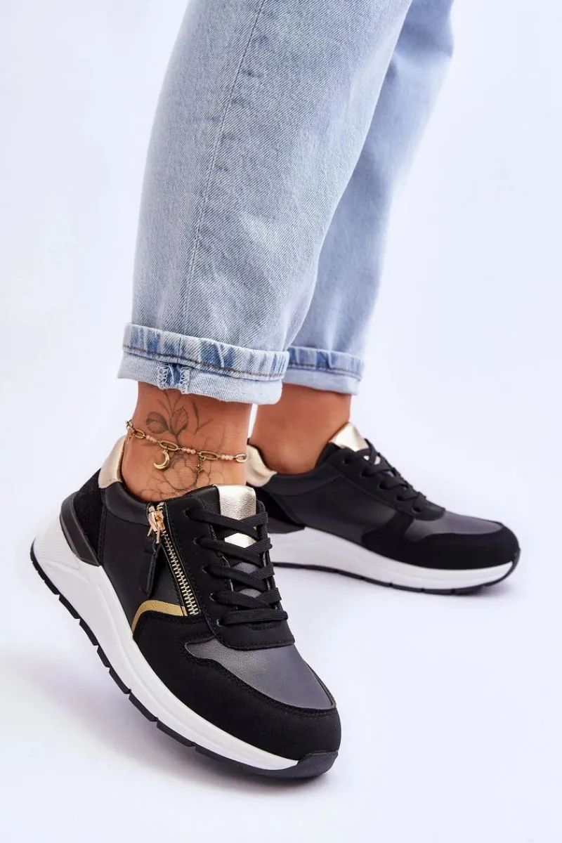 Outlet Damskie Sportowe Buty Z Suwakiem Czarne Larisa Damskie Sneakersy Damskie