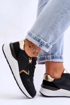 Outlet Damskie Sportowe Buty Z Suwakiem Czarne Larisa Damskie Sneakersy Damskie