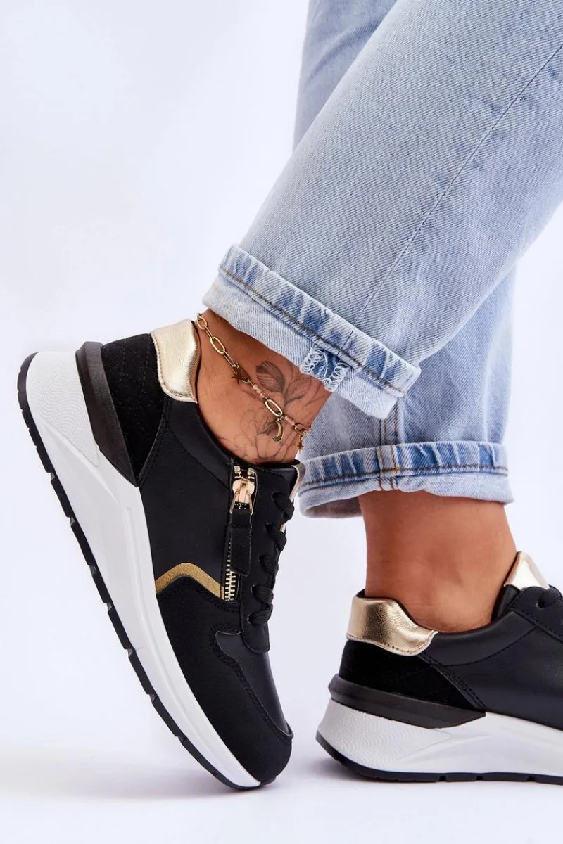 Outlet Damskie Sportowe Buty Z Suwakiem Czarne Larisa Damskie Sneakersy Damskie