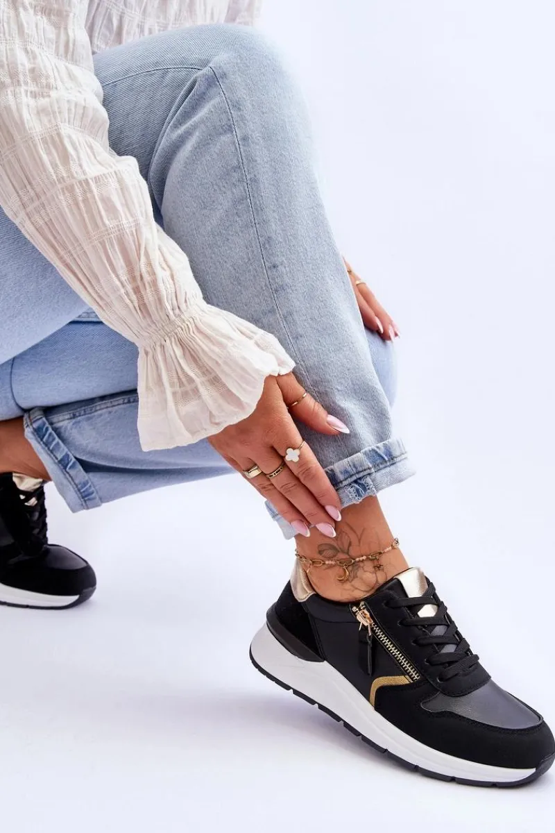 Outlet Damskie Sportowe Buty Z Suwakiem Czarne Larisa Damskie Sneakersy Damskie