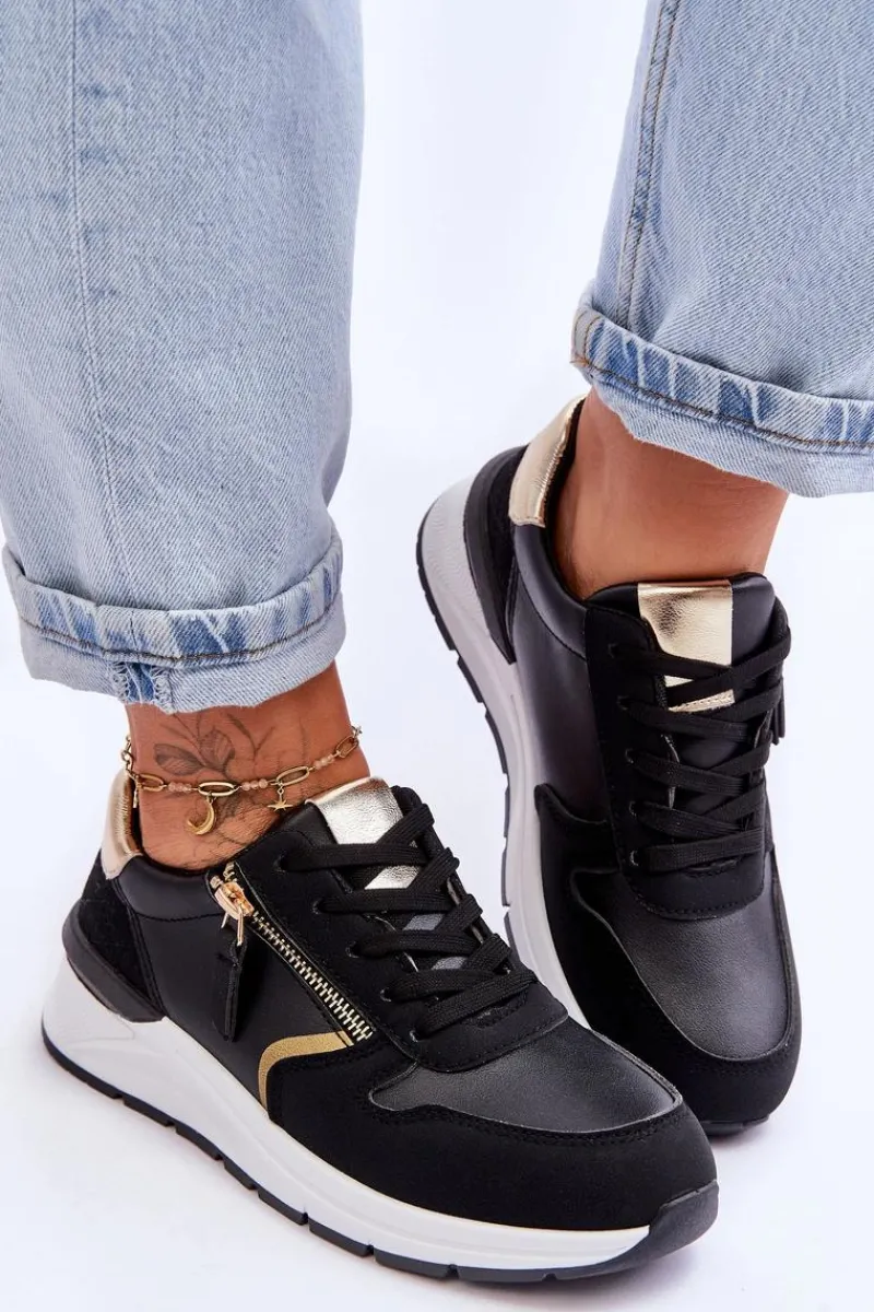 Outlet Damskie Sportowe Buty Z Suwakiem Czarne Larisa Damskie Sneakersy Damskie