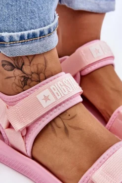 Online Damskie Sportowe Sandały Big Star LL274729 Różowe Damskie Sandały Big Star|Sandały Płaskie