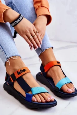 Sale Damskie Sportowe Sandały LCW-22-34-0953L Multikolorowe Damskie Sandały Płaskie