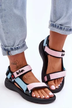 Clearance Damskie Sportowe Sandały LCW-23-34-1688L Różowo-Niebieskie Damskie Sandały Płaskie