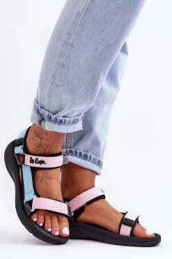 Clearance Damskie Sportowe Sandały LCW-23-34-1688L Różowo-Niebieskie Damskie Sandały Płaskie