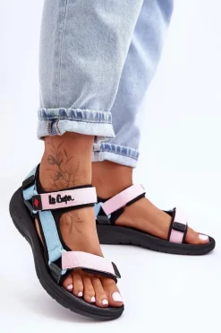 Clearance Damskie Sportowe Sandały LCW-23-34-1688L Różowo-Niebieskie Damskie Sandały Płaskie