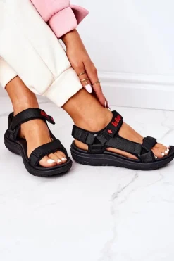 Sale Damskie Sportowe Sandały LCW-22-34-0961 Czarne Damskie Sandały Płaskie
