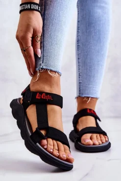 Sandały Płaskie>Lee Cooper Damskie Sportowe Sandały LCW-22-34-0955L Czarne