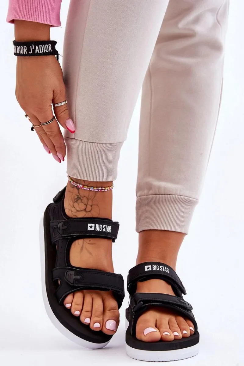 Sandały Big Star|Sandały Płaskie>Big Star Shoes Damskie Sportowe Sandały Na Platformie Big Star LL274789 Czarne Czarny