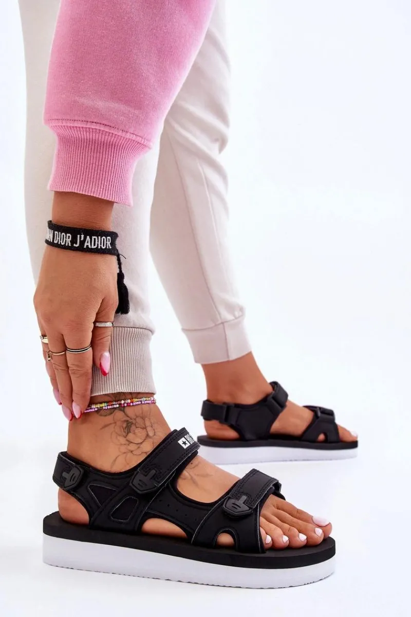 Sandały Big Star|Sandały Płaskie>Big Star Shoes Damskie Sportowe Sandały Na Platformie Big Star LL274789 Czarne Czarny