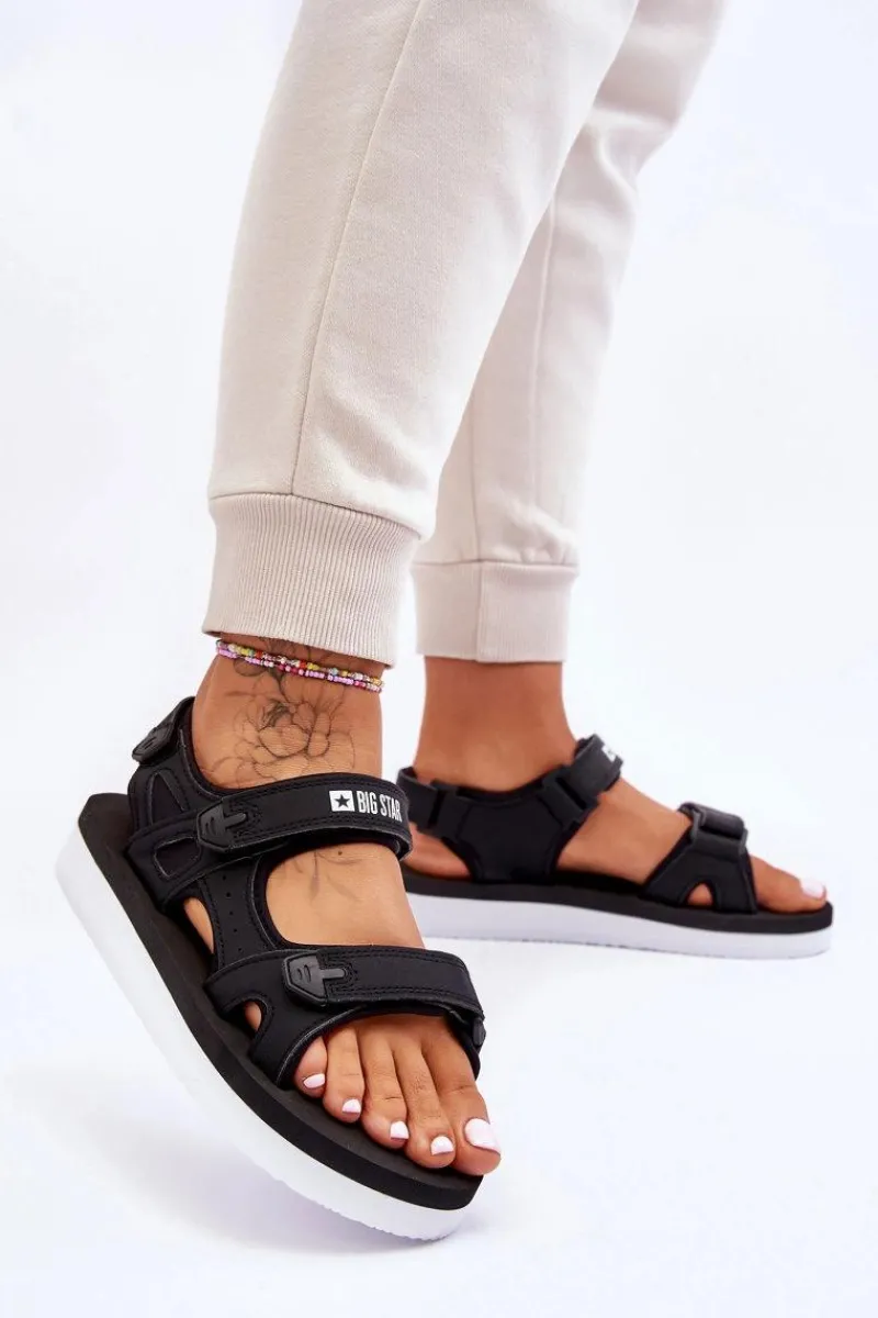 Sandały Big Star|Sandały Płaskie>Big Star Shoes Damskie Sportowe Sandały Na Platformie Big Star LL274789 Czarne Czarny