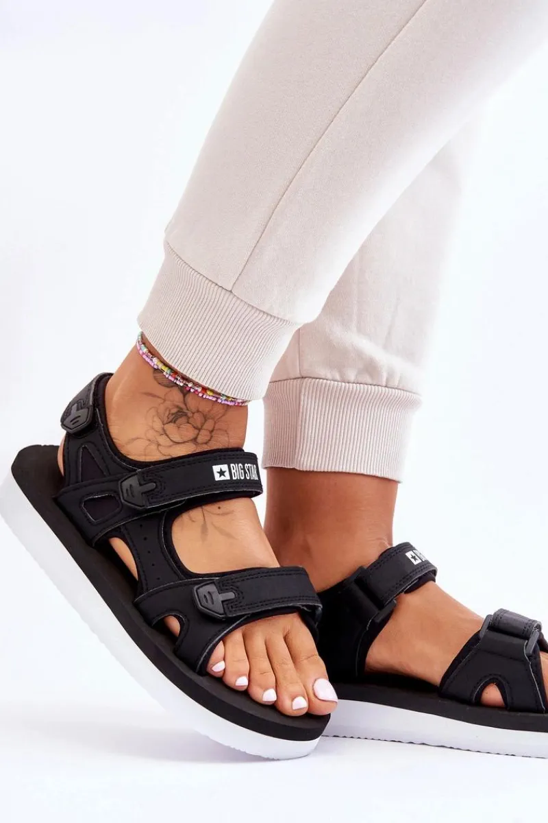 Sandały Big Star|Sandały Płaskie>Big Star Shoes Damskie Sportowe Sandały Na Platformie Big Star LL274789 Czarne Czarny