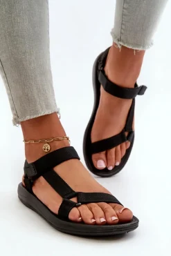 Discount Boto Damskie Sportowe Sandały Na Rzepy Czarne Vilari Czarny