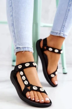 Best Boto Damskie Sportowe Sandały Ozdobne Muszle Czarne Conner