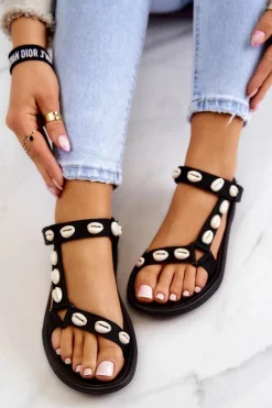 Best Boto Damskie Sportowe Sandały Ozdobne Muszle Czarne Conner