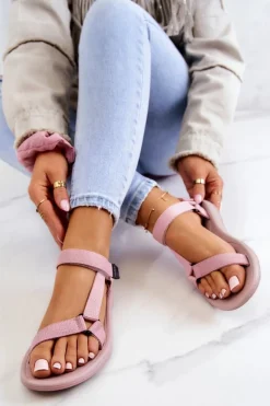 Sale Damskie Sportowe Sandały Różowe Ultimate Damskie Sandały Płaskie