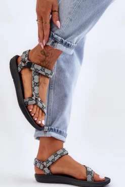 Sandały Płaskie>Boto Damskie Sportowe Sandały We Wzory Biało-Czarne Ultimate